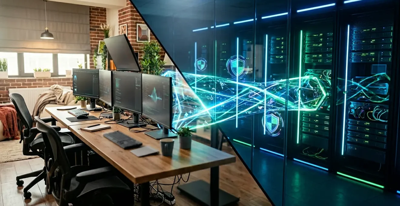 Infrastructure réseau VPN sécurisée pour télétravailleurs avec connexions chiffrées et authentification multifacteur