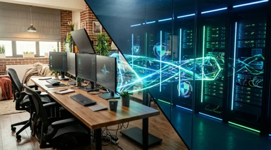 Infrastructure réseau VPN sécurisée pour télétravailleurs avec connexions chiffrées et authentification multifacteur