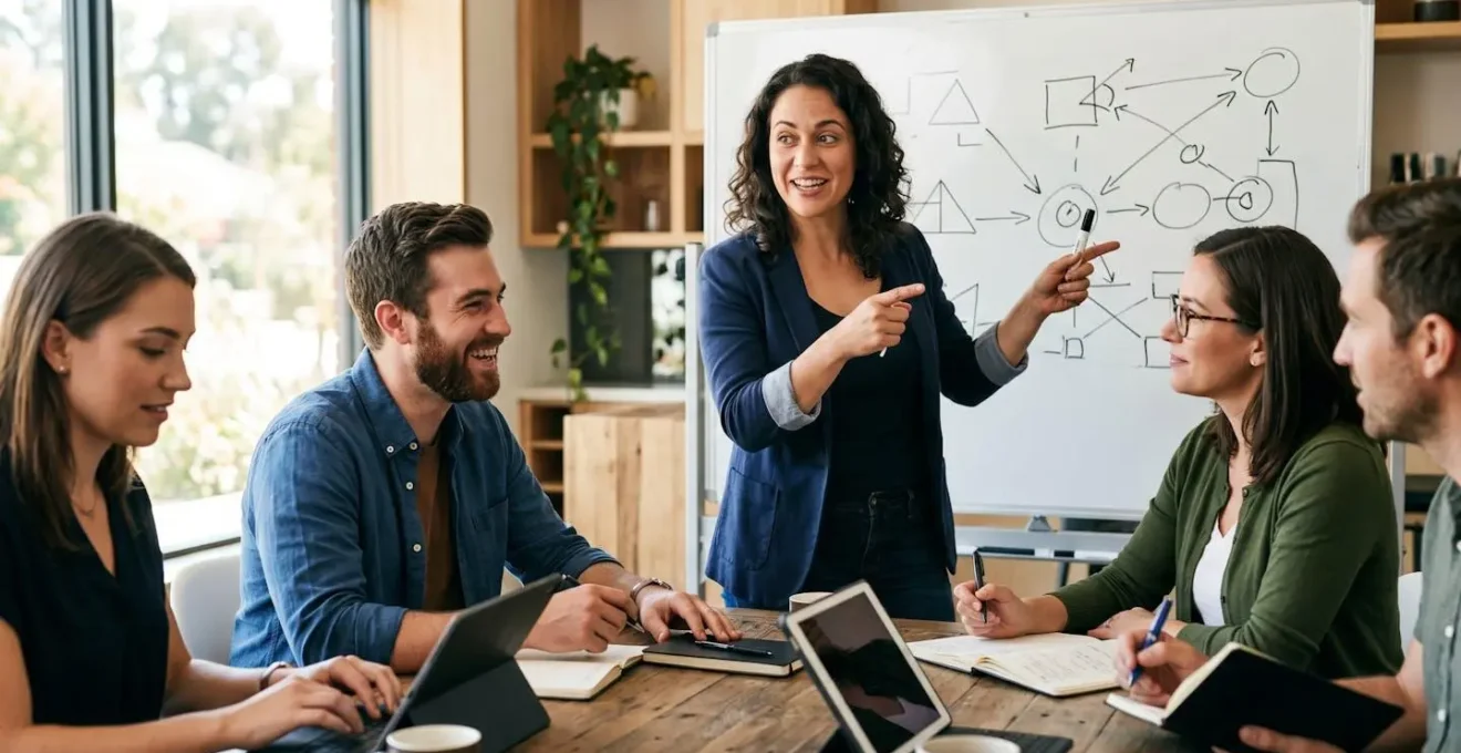Session de formation interactive avec consultants et équipes internes en mode collaboratif