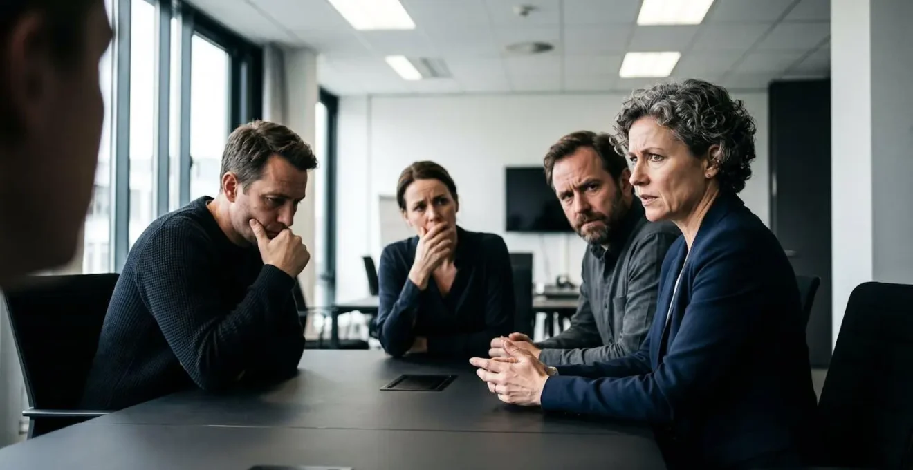 Salle de crise avec équipe restreinte en réunion stratégique d'urgence cyber