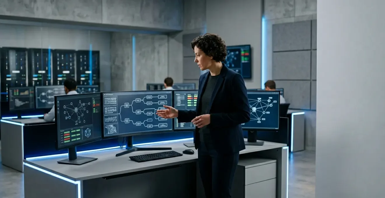 Expert en cybersécurité analysant une architecture d'application web avec des représentations visuelles de tests Black Box et Grey Box