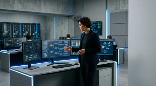 Expert en cybersécurité analysant une architecture d'application web avec des représentations visuelles de tests Black Box et Grey Box